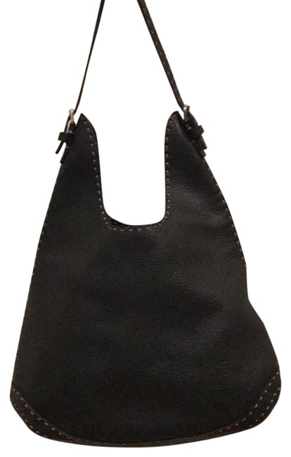 Fendi Selleria Black Signature Grain Leather Hobo Bag 