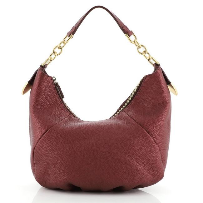 Fendi Selleria Chain Medium Red Leather Hobo Bag 