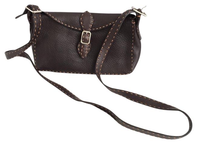 Fendi Selleria Dark Brown Leather Cross Body Bag 