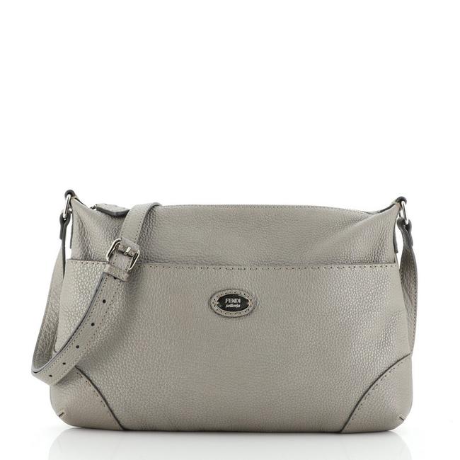 Fendi Selleria Front Pocket Medium Gray Leather Cross Body Bag 