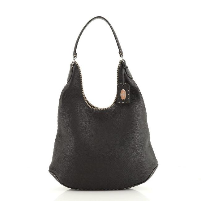 Fendi Selleria Grainy Large Black Leather Hobo Bag 