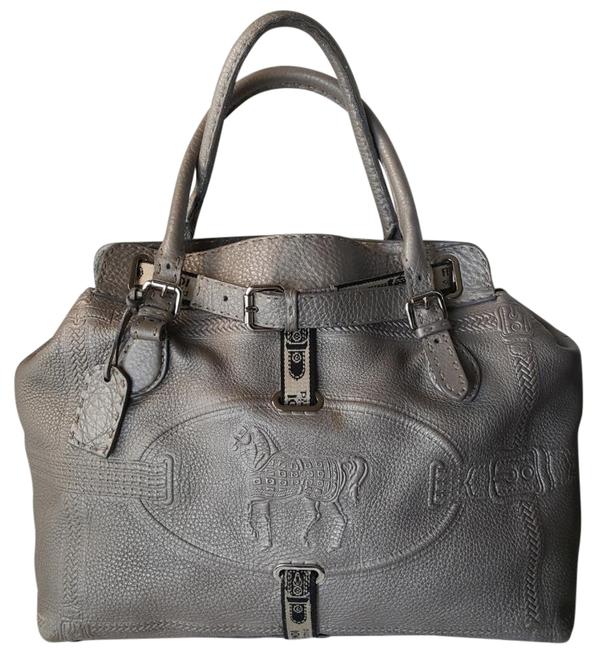 Fendi Selleria Grand Borghese Pewter Leather Satchel 