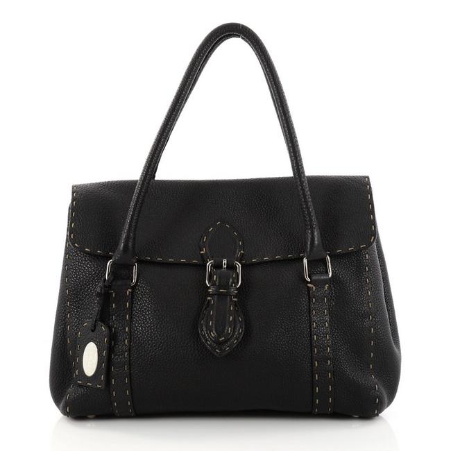 Fendi Selleria Linda Pebbled Medium Black Leather Satchel 