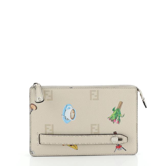 Fendi Selleria Medium Neutral Prints Leather Clutch 