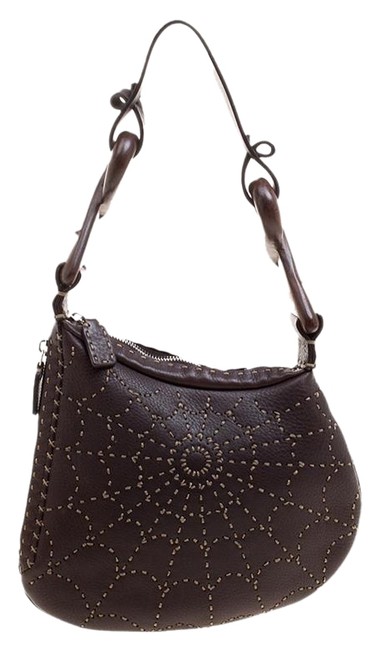 Fendi Selleria Oyster Brown Leather Hobo Bag 
