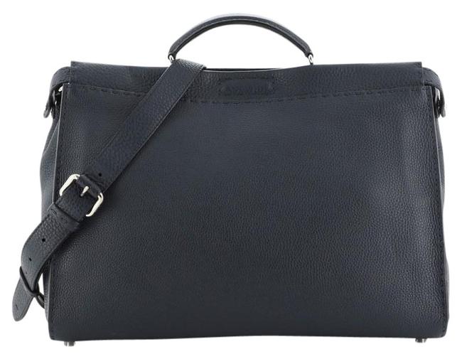 Fendi Selleria Peekaboo Grainy Large Blue Leather Satchel 