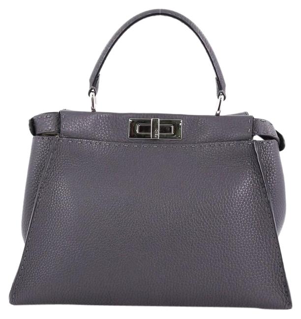 Fendi Selleria Peekaboo Handbag Regular Gray Leather Satchel 