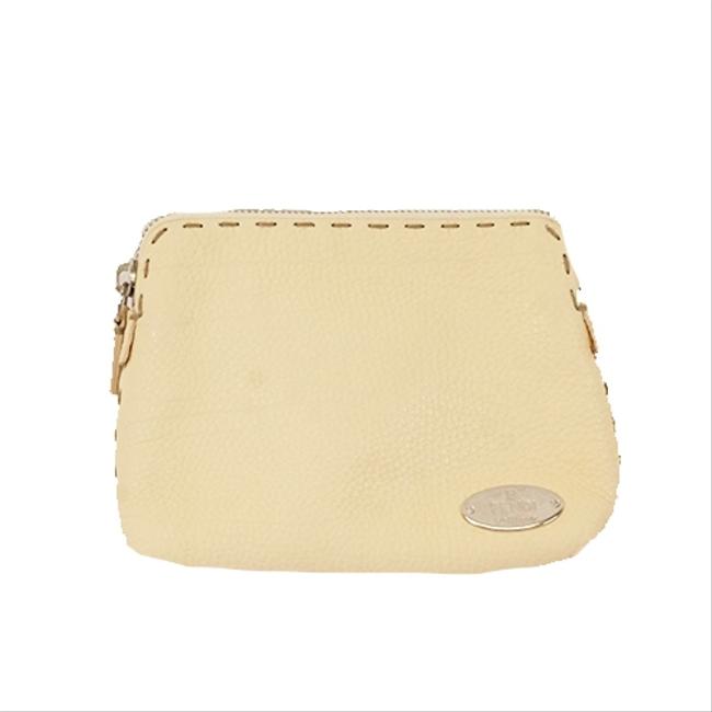 Fendi Selleria Pouch Ivory Leather Clutch 