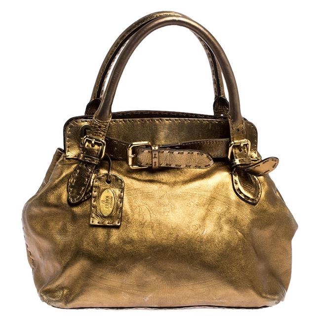Fendi Selleria Villa Borghese Gold Leather Satchel 
