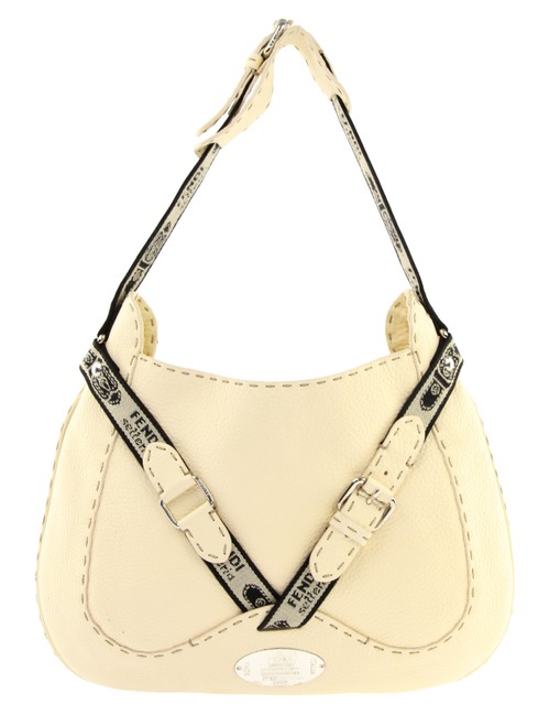Fendi Selleria Web strap Cream Leather Hobo Bag 
