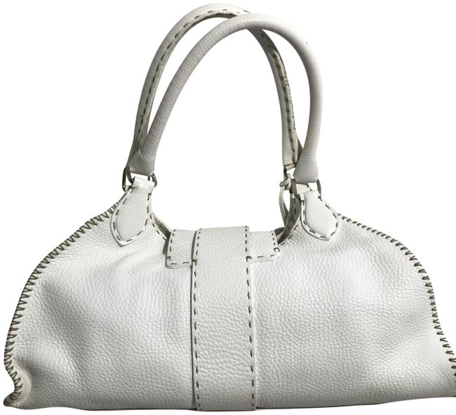 Fendi Selleria White Lambskin Leather Hobo Bag 