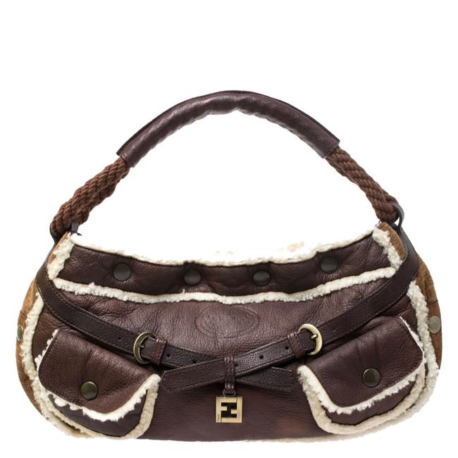 Fendi Shearling Brown Leather and Suede Hobo Bag 
