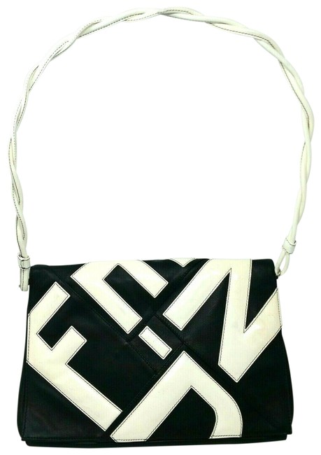 Fendi Shoulder Bag Large Black and White Leather Patent Leather Clutch 