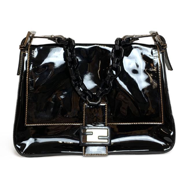 Fendi Shoulder Bag Mamma Chain Handbag Black Patent Leather  Suede Satchel 