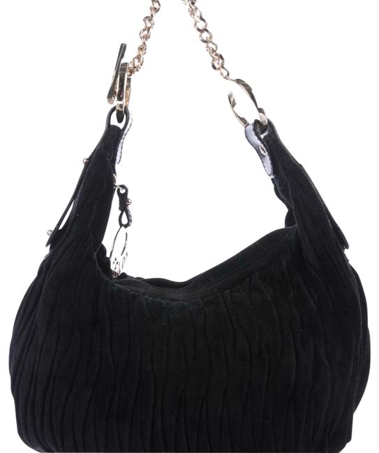 Fendi Shoulder Bag Pleated Black Suede Leather Satchel 
