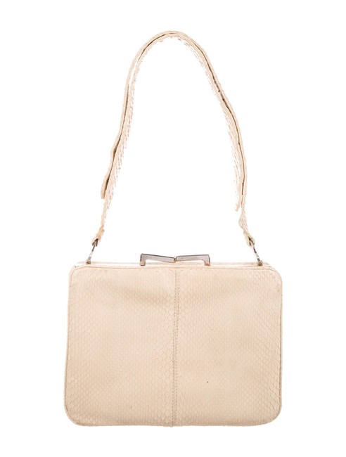 Fendi Shoulder Bag Top Handle Style Ivory SnakeskinChrome Leather Satchel 