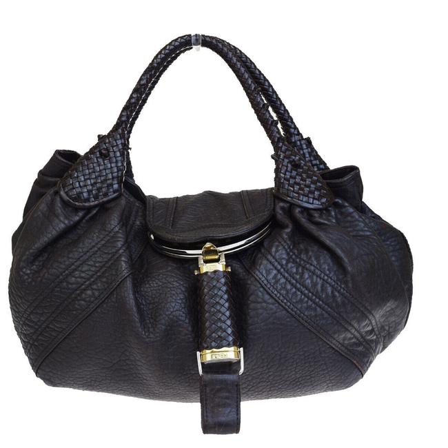 Fendi Shoulder Bag Zucca Pattern Spy Tote Italy 68es848 Brown Leather Satchel 