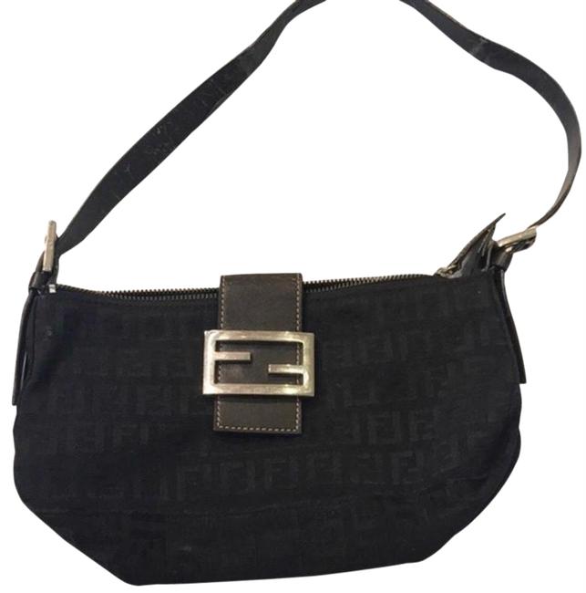 Fendi Shoulder Bag Zucca Print Black Nylon Satchel 