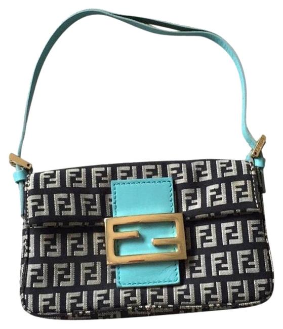 Fendi Shoulder Baguette Black Teal Hobo Bag 