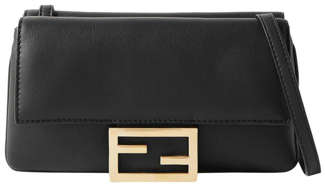 Fendi Shoulder Duo Baguette Ff Logo Black Leather Cross Body Bag 