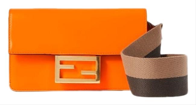 Fendi Shoulder Ff Logo Baguette Canvas Strap Leather Cross Body Bag 