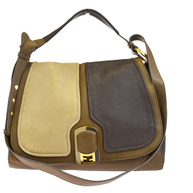 Fendi Shoulder Ff Logo Beige Italy Brown Leather Cross Body Bag 