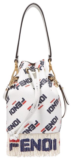 Fendi Shoulder Logo printed Fringed White Leather Cross Body Bag 