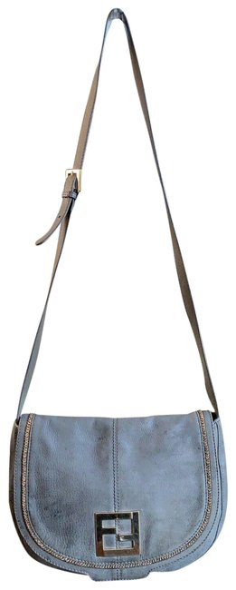 Fendi Shoulder Metallic Calfskin 8bt181 Grey Leather Cross Body Bag 
