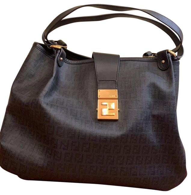 Fendi Shoulder Monogram Black Leather Hobo Bag 