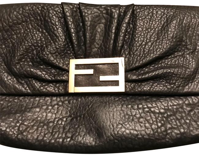 Fendi Shoulder Bag Strap Black Leather with Gold Accessories Clutch 