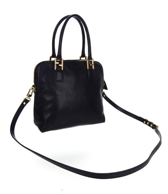 Fendi Shoulder Tote Black Lambskin Leather Cross Body Bag 