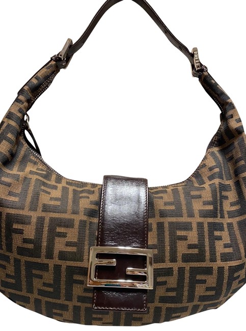 Fendi Shoulder Vintage Zucca Half Circle Brown Canvas Leather Hobo Bag 