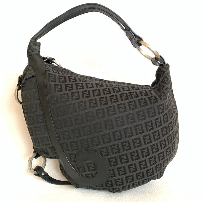 Fendi Signature Handbag Black Fabric Hobo Bag 
