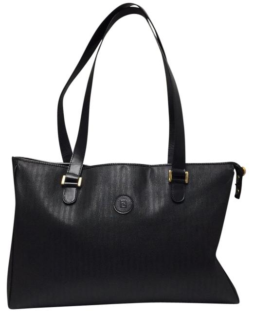 Fendi Signature Tote Black Striped Coated Canvas Satchel 