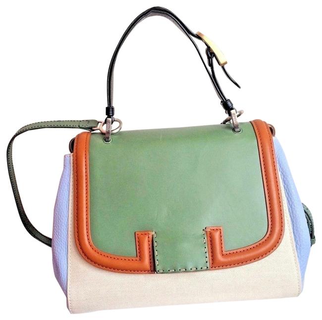 Fendi Top Handle Bag Silvana Colorblock Flap New Green Leather Canvas Satchel 