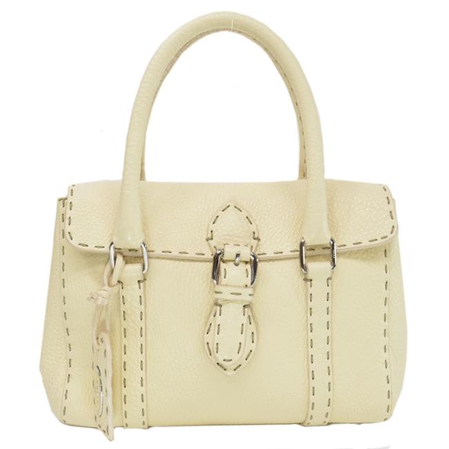 Fendi Silver Handbag Ladies Beige Brown  Brown  Light Beige Leather Satchel 