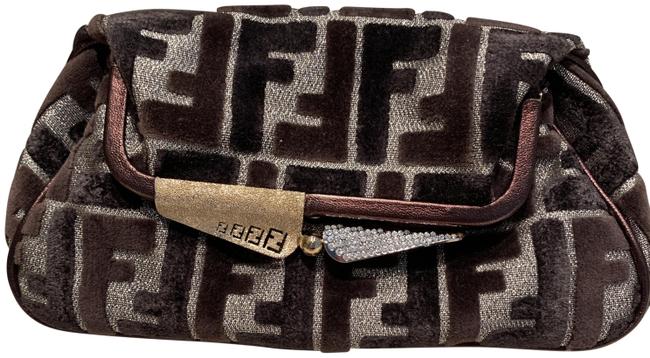 Fendi Zucca Brown Velvet Clutch 