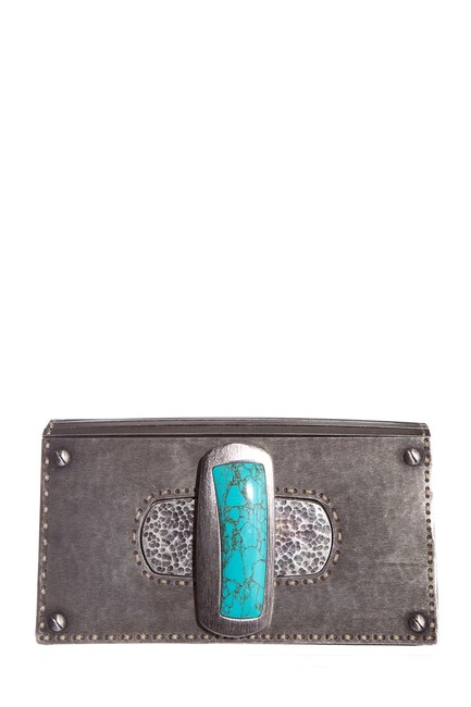 Fendi Silver with Turquoise Turn lock Gray Cross Body Bag 