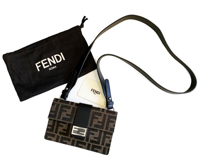Fendi Small Baguette Pouch In Brown Fabric and Leather Cross Body Bag 