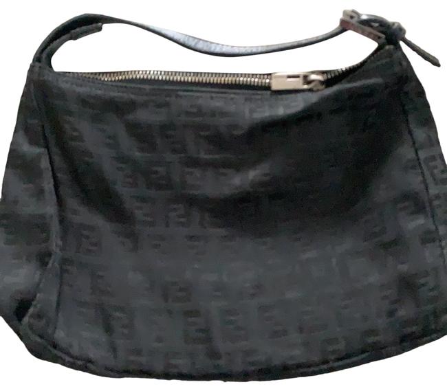 Fendi Small Black Coated Canvas Hobo Bag 