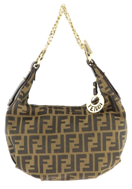 Fendi Small Chain Brown Zucca Canvas Hobo Bag 