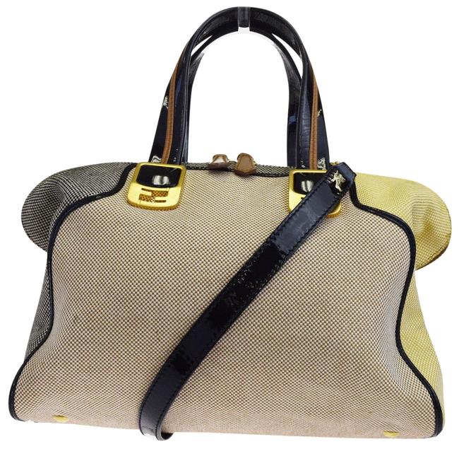Fendi Small Chameleon Beige Canvas Satchel 