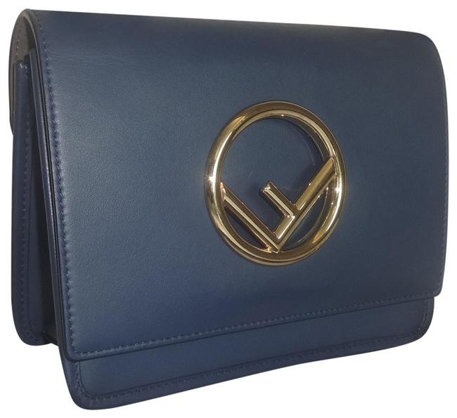 Fendi Small Kan I F Navy Leather Cross Body Bag 