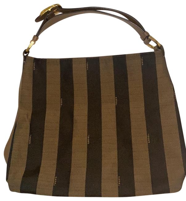 Fendi Small Pequin Striped And Tobacco Teal Hobo Bag 
