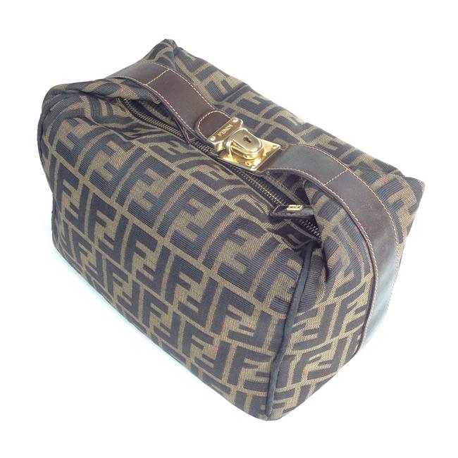 Fendi Small Zucca Satchel Beige Brown Canvas Hobo Bag 