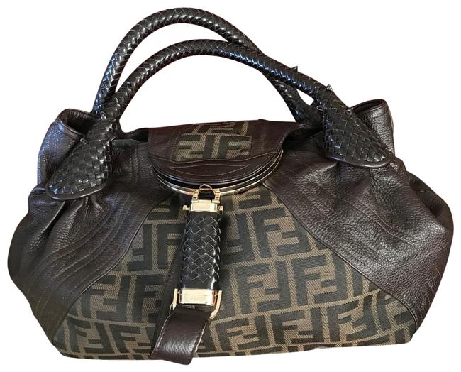 Fendi Spy Brown Leather Fabric Hobo Bag 