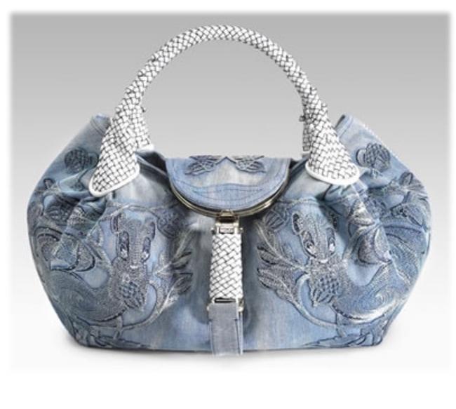 Fendi Spy Denim with Embroidery Satchel 