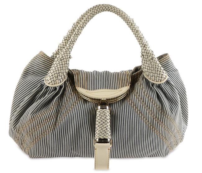 Fendi Spy Striped Blue Denim Hobo Bag 