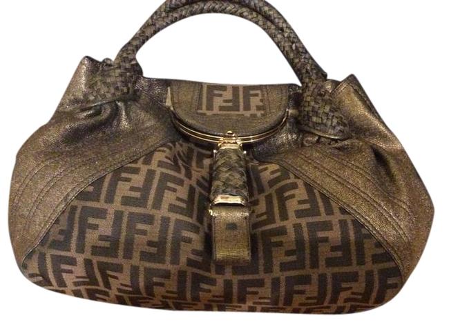 Fendi Spy Zucca Brown Leather and Cloth Satchel 