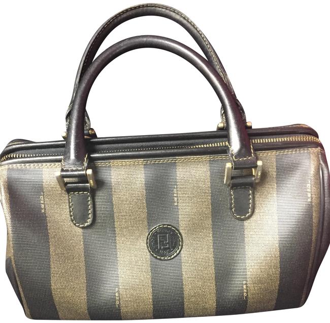 Fendi Strip Handbag BlBr Leather Satchel 